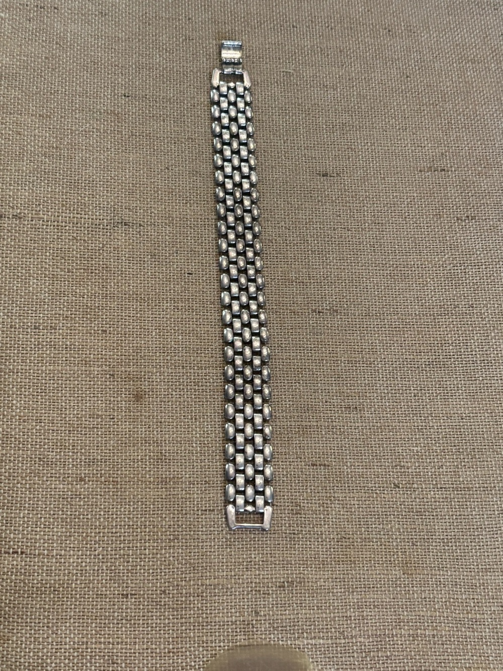 Vintage Silver Tone Basket Weave Pattern Chain Link Bracelet Size 7”